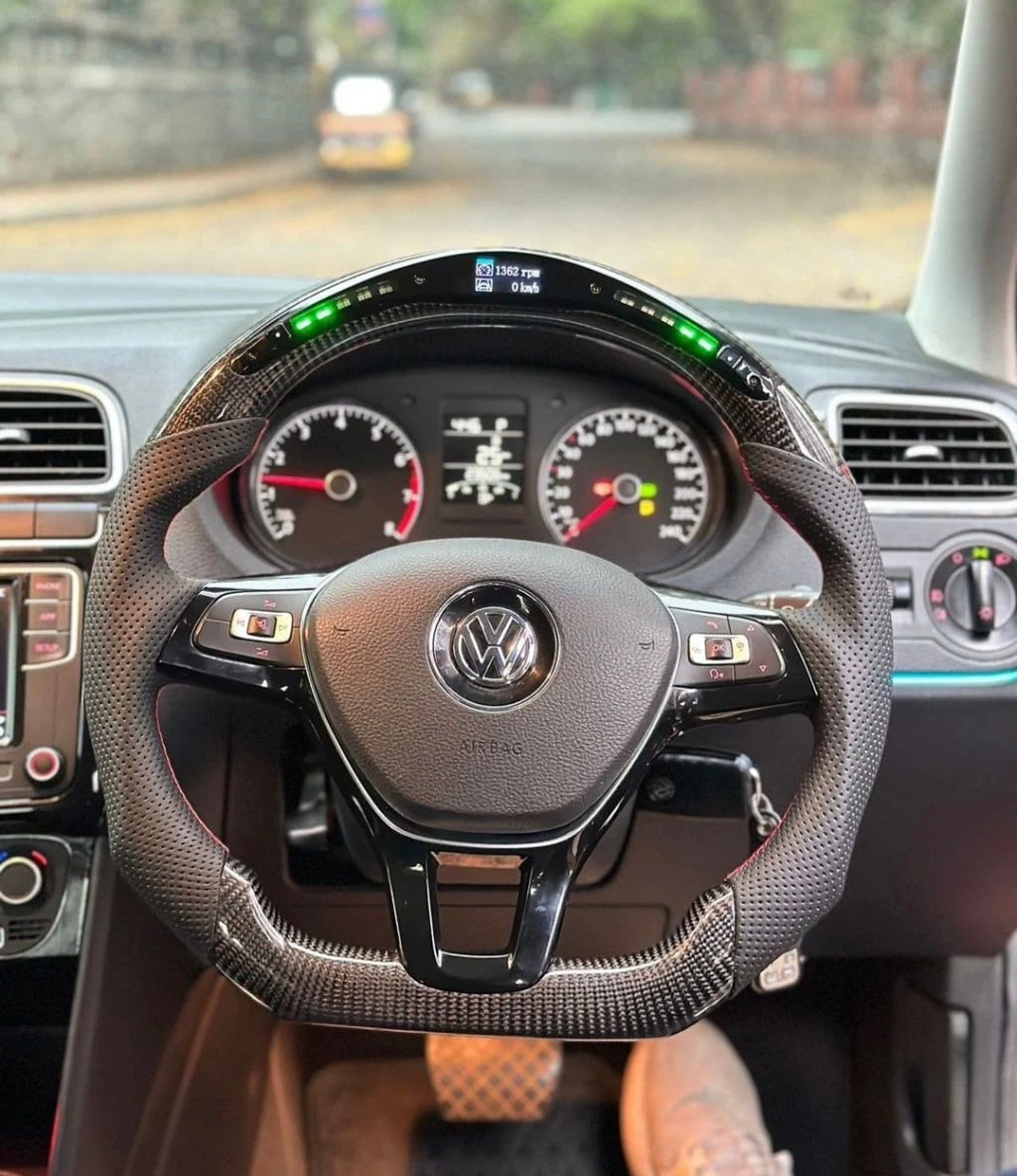 VW Polo Carbon Fiber Steering Wheel with LED Rev Lights – Premium Performance Upgrade