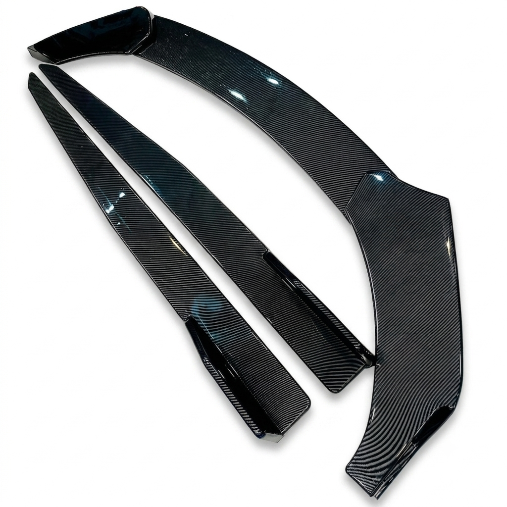 universal 5 piece splitter kit carbon finish
front splitter and side skirts kit
carbon fiber body kit for cars
universal front lip splitter kit
aerodynamic side skirt extensions