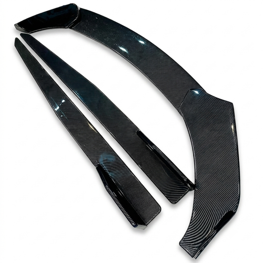 universal 5 piece splitter kit carbon finish
front splitter and side skirts kit
carbon fiber body kit for cars
universal front lip splitter kit
aerodynamic side skirt extensions