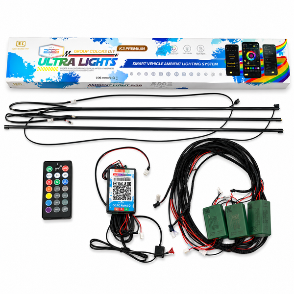 CARDI K3 ambient light system for cars
6 piece CARDI K3 ambient lighting kit
10 piece CARDI K3 interior ambient lights
14 piece CARDI K3 ambient light system
18 piece CARDI K3 premium car ambient lighting