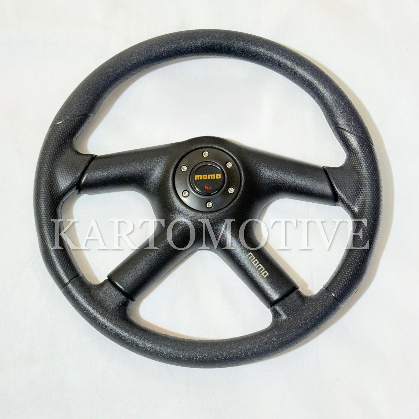 MOMO 4-Spoke Racing Steering Wheel – Black Leather Sport Grip Universal Fit