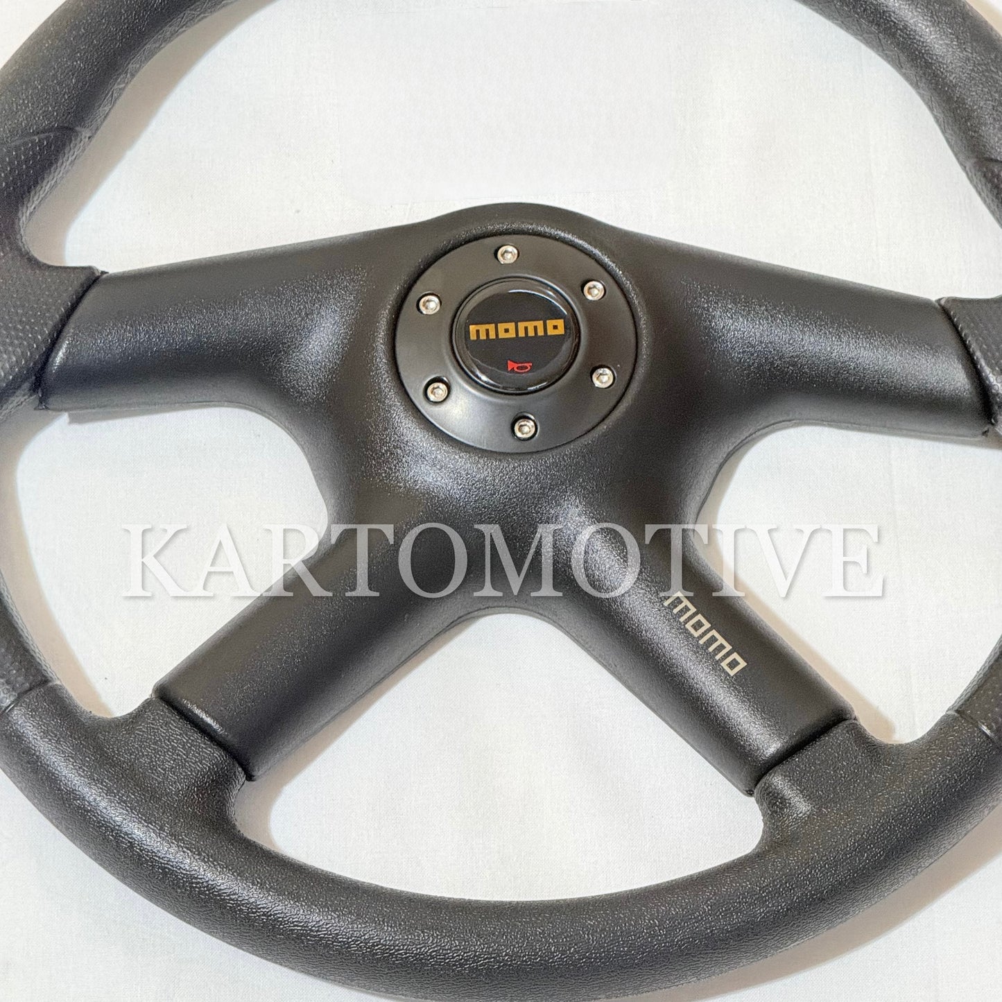MOMO 4-Spoke Racing Steering Wheel – Black Leather Sport Grip Universal Fit