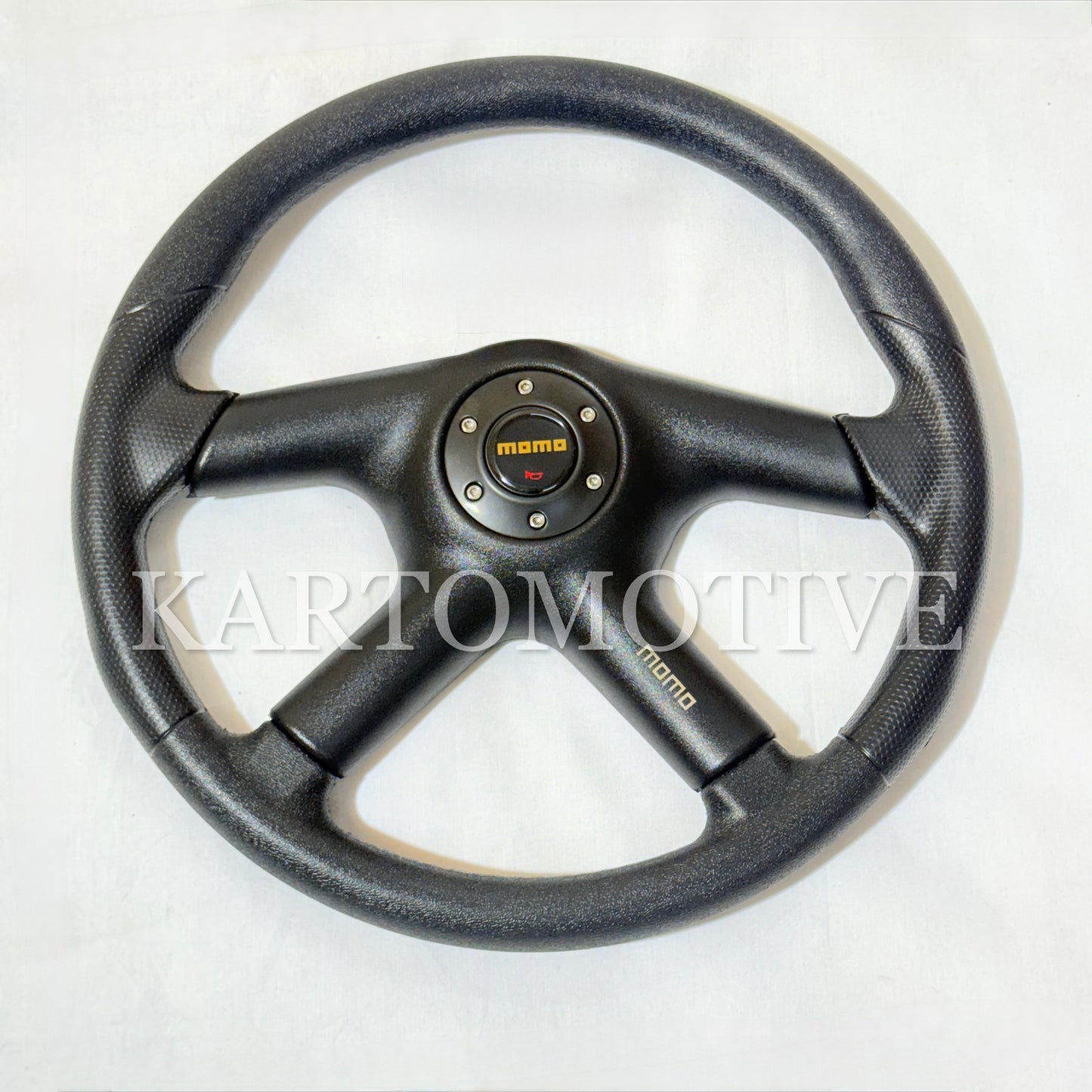 MOMO 4-Spoke Racing Steering Wheel – Black Leather Sport Grip Universal Fit