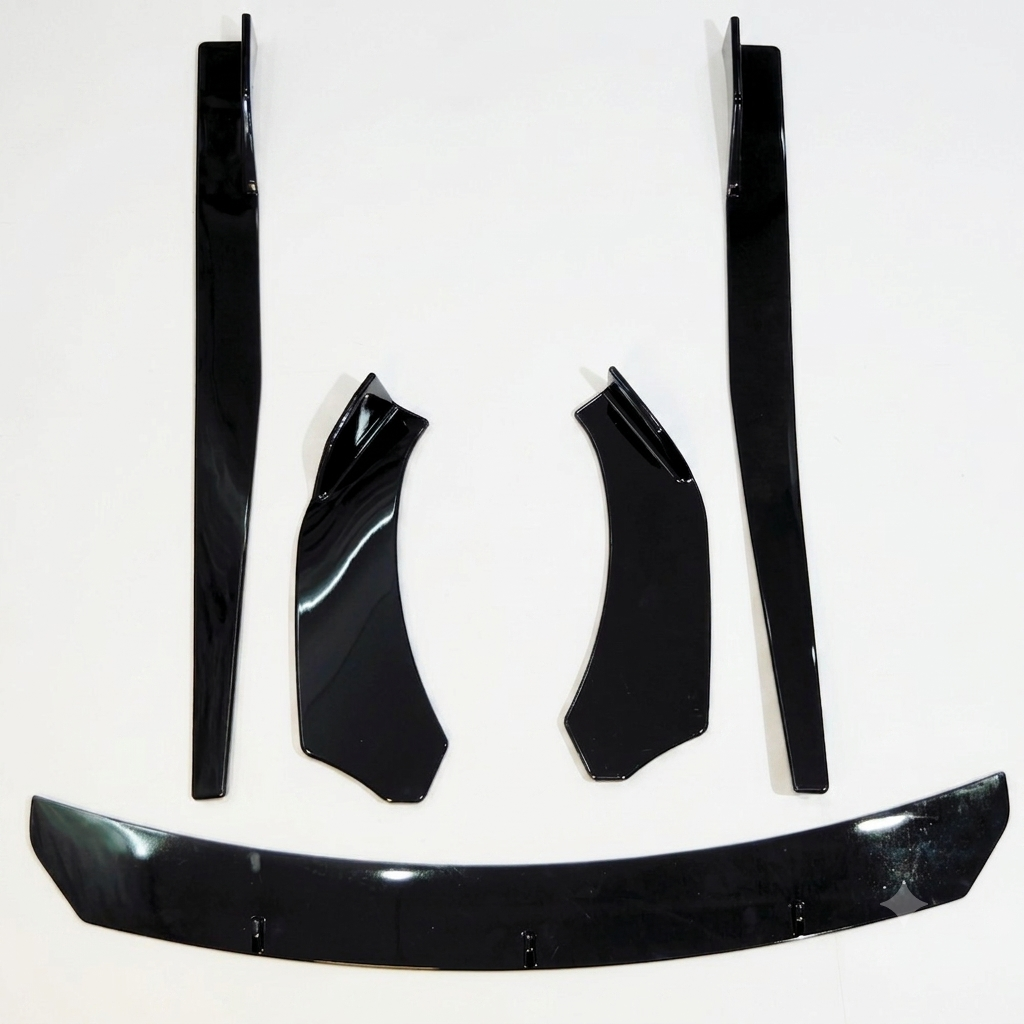Universal 5-Piece Front Splitter & Side Skirt Kit | Gloss Black Aftermarket Body Kit