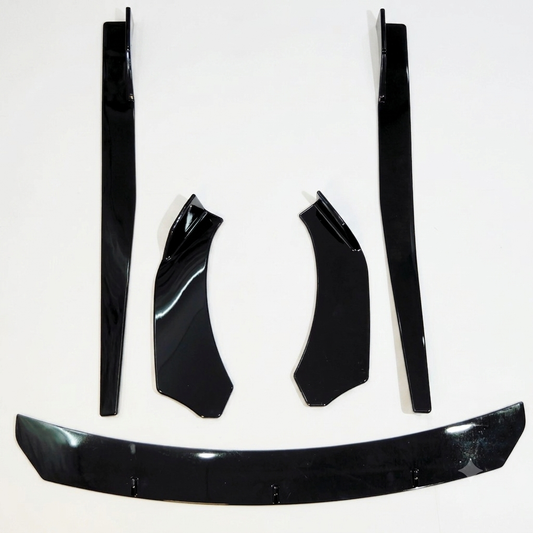 Universal 5-Piece Front Splitter & Side Skirt Kit | Gloss Black Aftermarket Body Kit