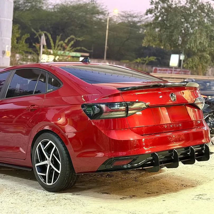 VW Virtus & Skoda Slavia 4-Fin Rear Diffuser – Premium Acrylic Performance Styling