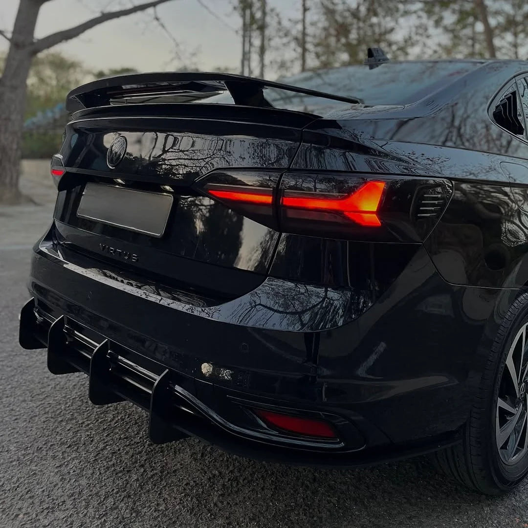 VW Virtus & Skoda Slavia 4-Fin Rear Diffuser – Premium Acrylic Performance Styling
