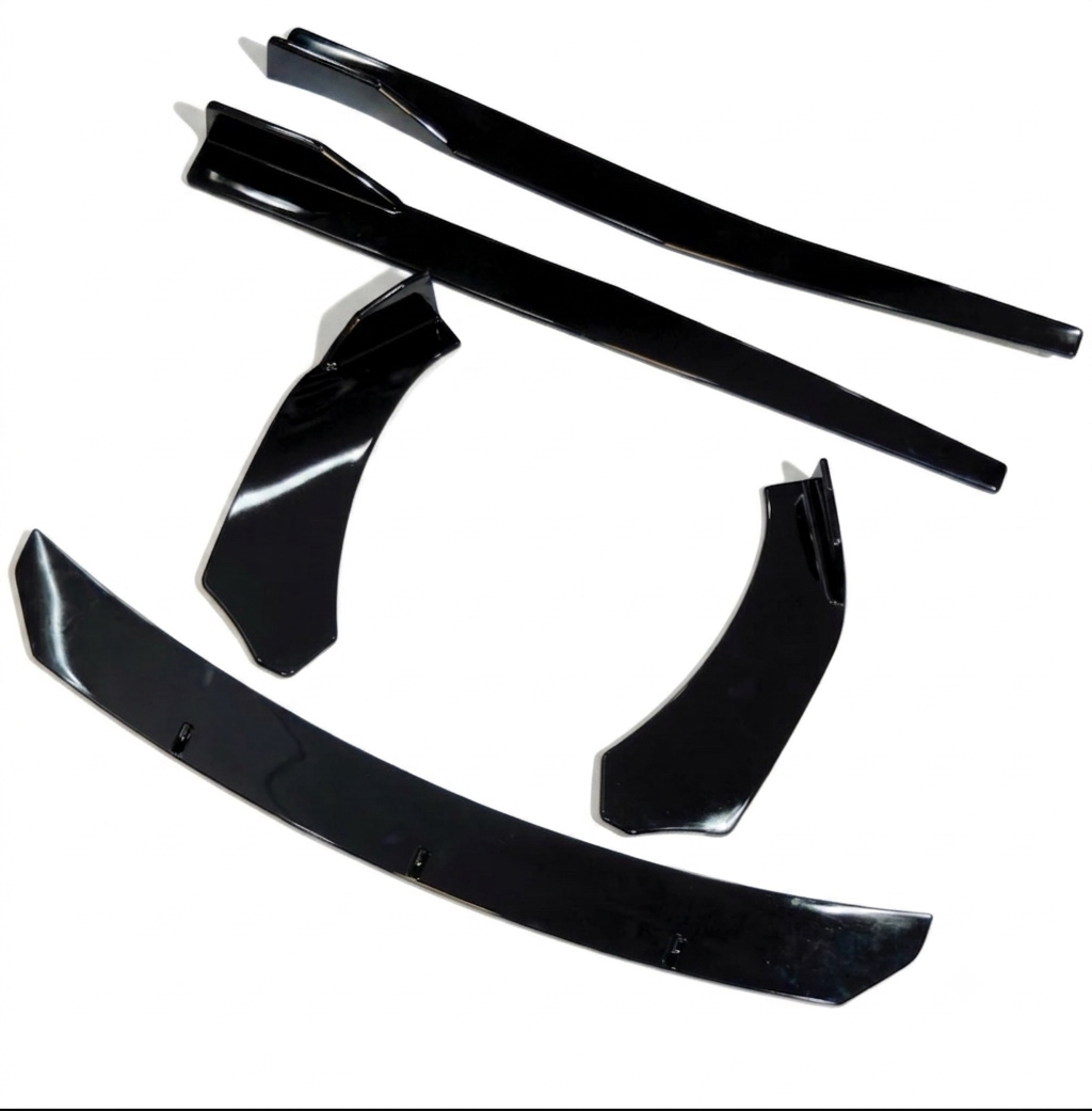 universal front splitter gloss black
aftermarket side skirt kit for cars
gloss black body kit upgrade
performance car splitter and side skirts
universal aerodynamic body kit