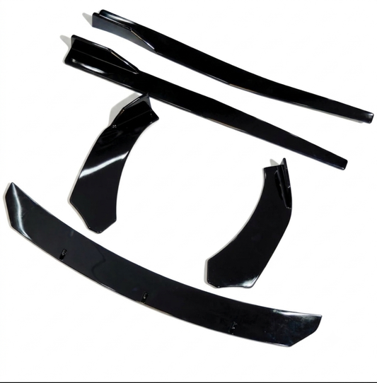 universal front splitter gloss black
aftermarket side skirt kit for cars
gloss black body kit upgrade
performance car splitter and side skirts
universal aerodynamic body kit